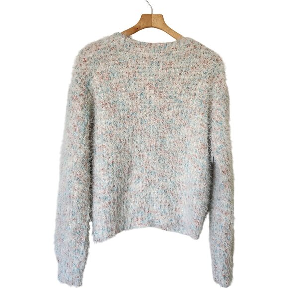 Bobeau Fuzzy Knit Sweater Eyelash Cream Confetti Winter Warm Cozy Cabincore Soft - Picture 3 of 10